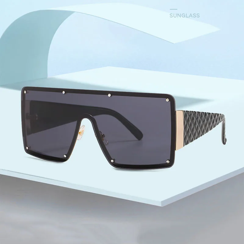 Негабаритные цельные солнцезащитные очки Для женщин, тренды 2023 года, Винтажные синие солнцезащитные очки без металлической оправы, Мужские очки для вождения с градиентными линзами UV400 - 0