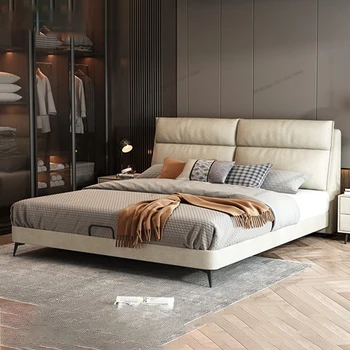 Современная и минималистичная тканевая кровать, легкая роскошь и минималистичный скандинавский стиль, двуспальная кровать с высокой спинкой, интернет