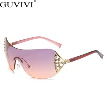 Роскошные солнцезащитные очки One Piece Женская мода Солнцезащитные очки с бриллиантами для женщин со стразами Солнцезащитные очки Y2k без оправы винтажных оттенков UV400