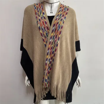 Осенне-зимний женский шарф, горячая распродажа, Полосатая кашемировая шаль с кисточками, похожая на универсальную толстую теплую шаль Европейской и американской моды C