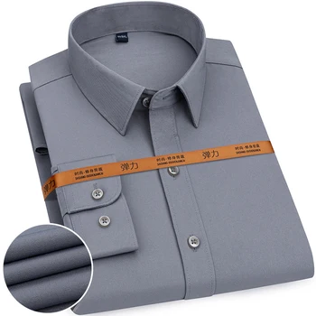 Мужская стрейчевая рубашка большого размера с длинным рукавом, рубашки приталенного кроя, деловая повседневная одежда, мужской модный топ NS5735
