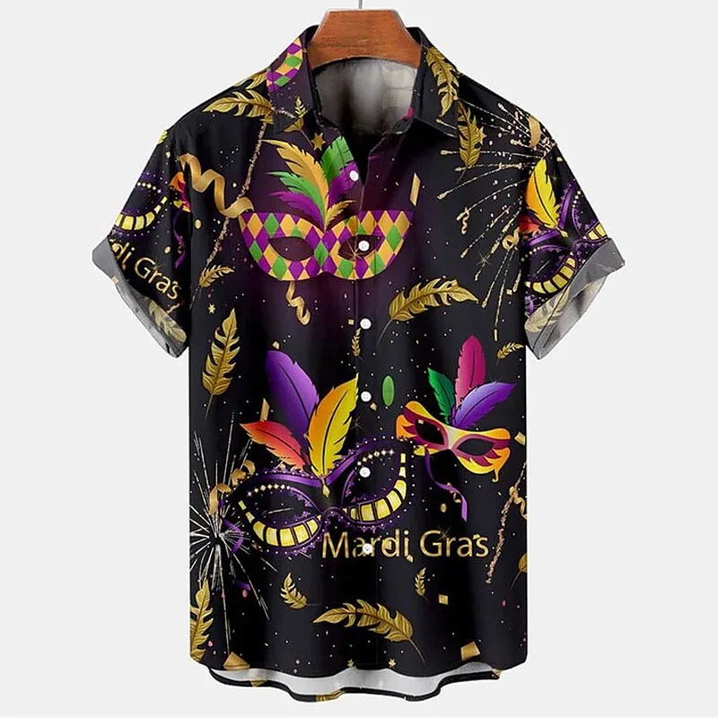 Мужская рубашка-маска с принтом харадзюку, топы с короткими рукавами, уличная мужская рубашка, Забавная креативная футболка с отложным воротником для мужской одежды - 1