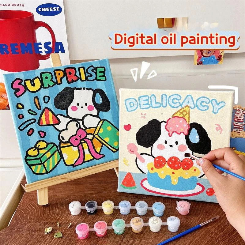 Мультяшная цифровая картина маслом, ручная роспись, граффити ручной работы, декоративная живопись, подарок для детей - 0