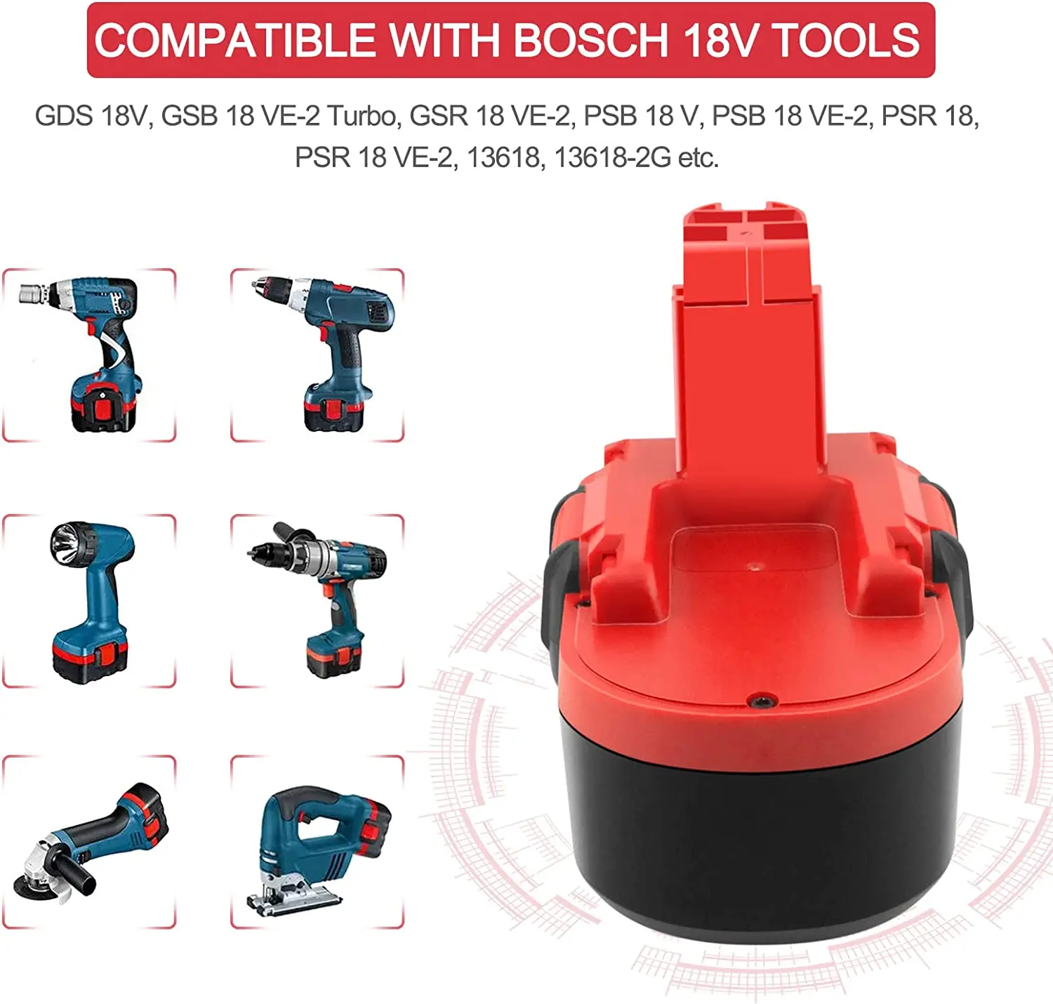 Инструментальный аккумулятор для bosch 18V 1.5Ah Ni-MH Аккумулятор Совместим с Bosch BAT181 BAT025 BAT026 BAT160 BAT180 BAT189 - 5
