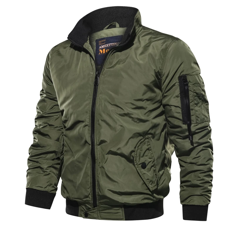 2023 Мужская осенне-зимняя ветрозащитная байкерская теплая куртка со стоячим воротником, мужская уличная повседневная модная куртка пилота, мужское пальто - 0
