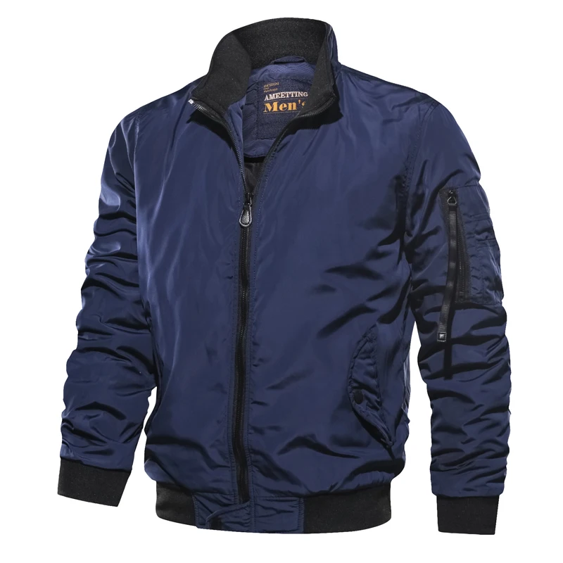 2023 Мужская осенне-зимняя ветрозащитная байкерская теплая куртка со стоячим воротником, мужская уличная повседневная модная куртка пилота, мужское пальто - 2