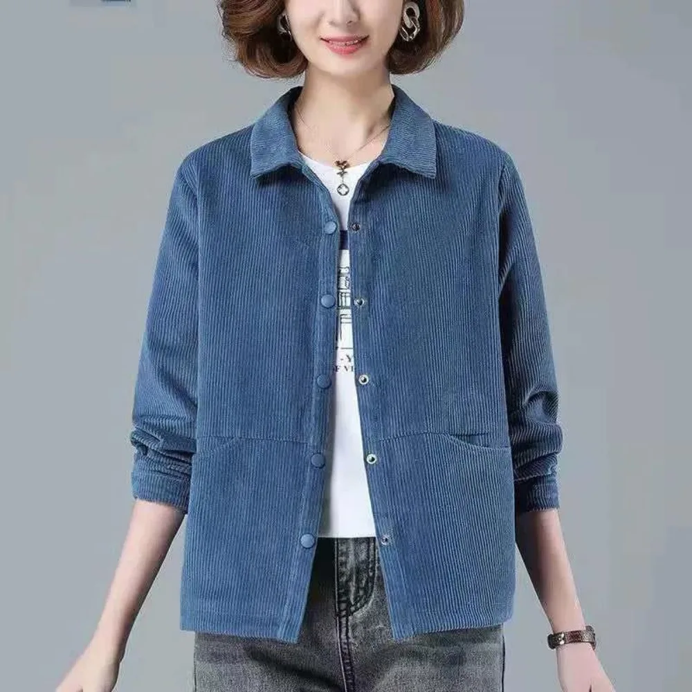 Весенняя вельветовая свободная женская куртка, повседневное Корейское тонкое пальто с длинным рукавом, простая верхняя одежда Wild, верхняя рубашка, Chaqueta, Новая женская куртка - 1