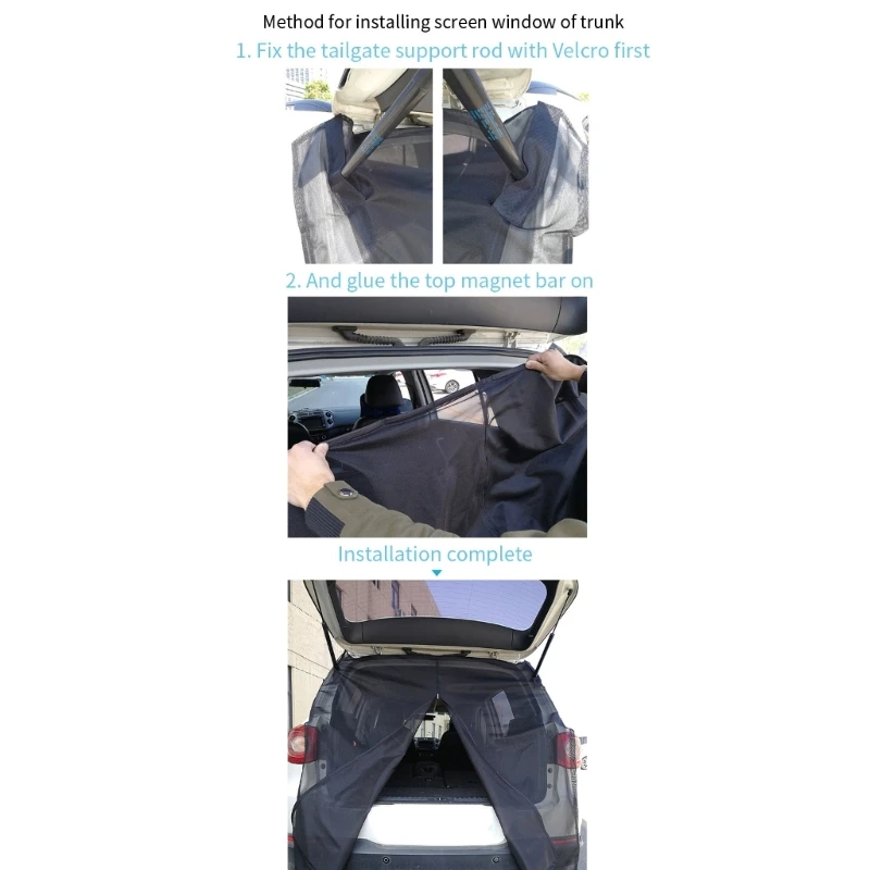 Москитная сетка на задней двери автомобиля 50JA, магнитное крепление, походная вентиляционная сетка для багажника внедорожника, защита от комаров, солнцезащитный козырек - 3