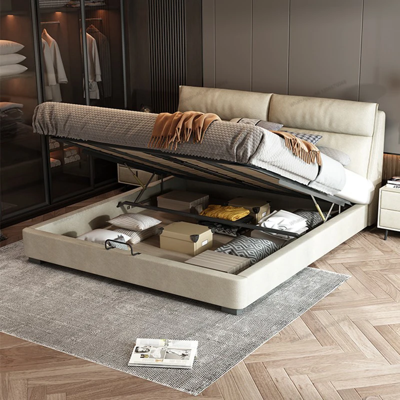 Современная и минималистичная тканевая кровать, легкая роскошь и минималистичный скандинавский стиль, двуспальная кровать с высокой спинкой, интернет - 1