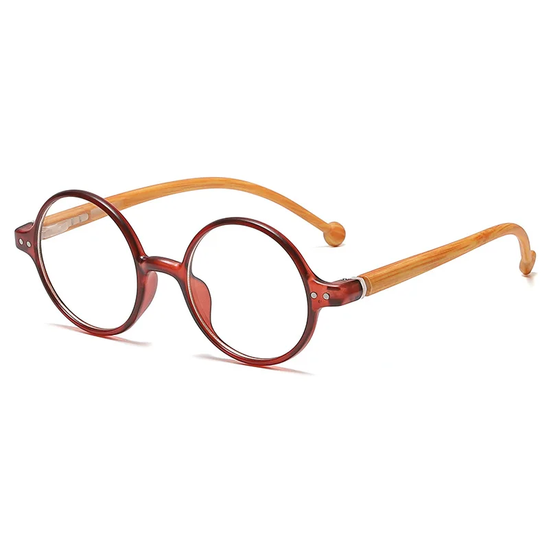 Винтажные очки в круглой оправе с плоским стеклом, очки с антисиневым освещением, очки для чтения на деревянной ножке, ретро-очки для мужчин, очки для чтения для женщин - 1