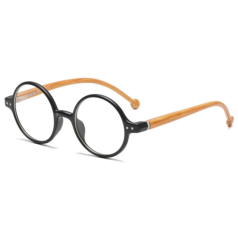 Винтажные очки в круглой оправе с плоским стеклом, очки с антисиневым освещением, очки для чтения на деревянной ножке, ретро-очки для мужчин, очки для чтения для женщин - 2