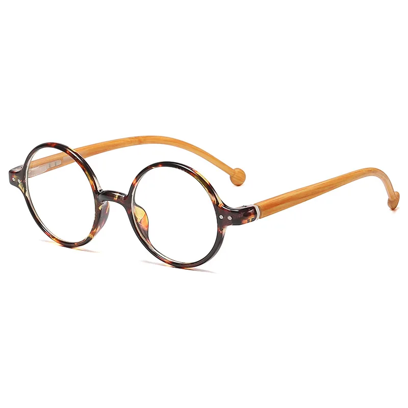Винтажные очки в круглой оправе с плоским стеклом, очки с антисиневым освещением, очки для чтения на деревянной ножке, ретро-очки для мужчин, очки для чтения для женщин - 3