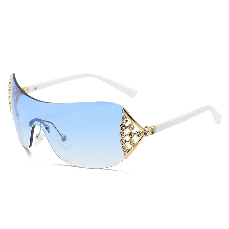 Роскошные солнцезащитные очки One Piece Женская мода Солнцезащитные очки с бриллиантами для женщин со стразами Солнцезащитные очки Y2k без оправы винтажных оттенков UV400 - 2