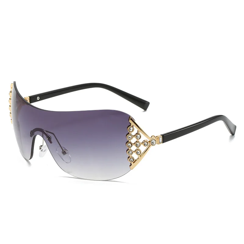Роскошные солнцезащитные очки One Piece Женская мода Солнцезащитные очки с бриллиантами для женщин со стразами Солнцезащитные очки Y2k без оправы винтажных оттенков UV400 - 3