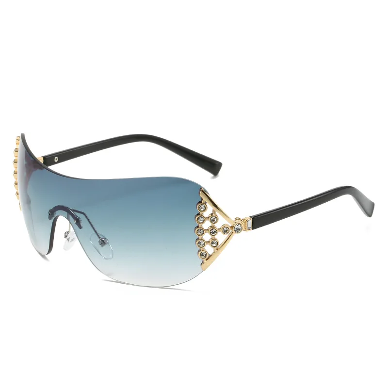 Роскошные солнцезащитные очки One Piece Женская мода Солнцезащитные очки с бриллиантами для женщин со стразами Солнцезащитные очки Y2k без оправы винтажных оттенков UV400 - 4