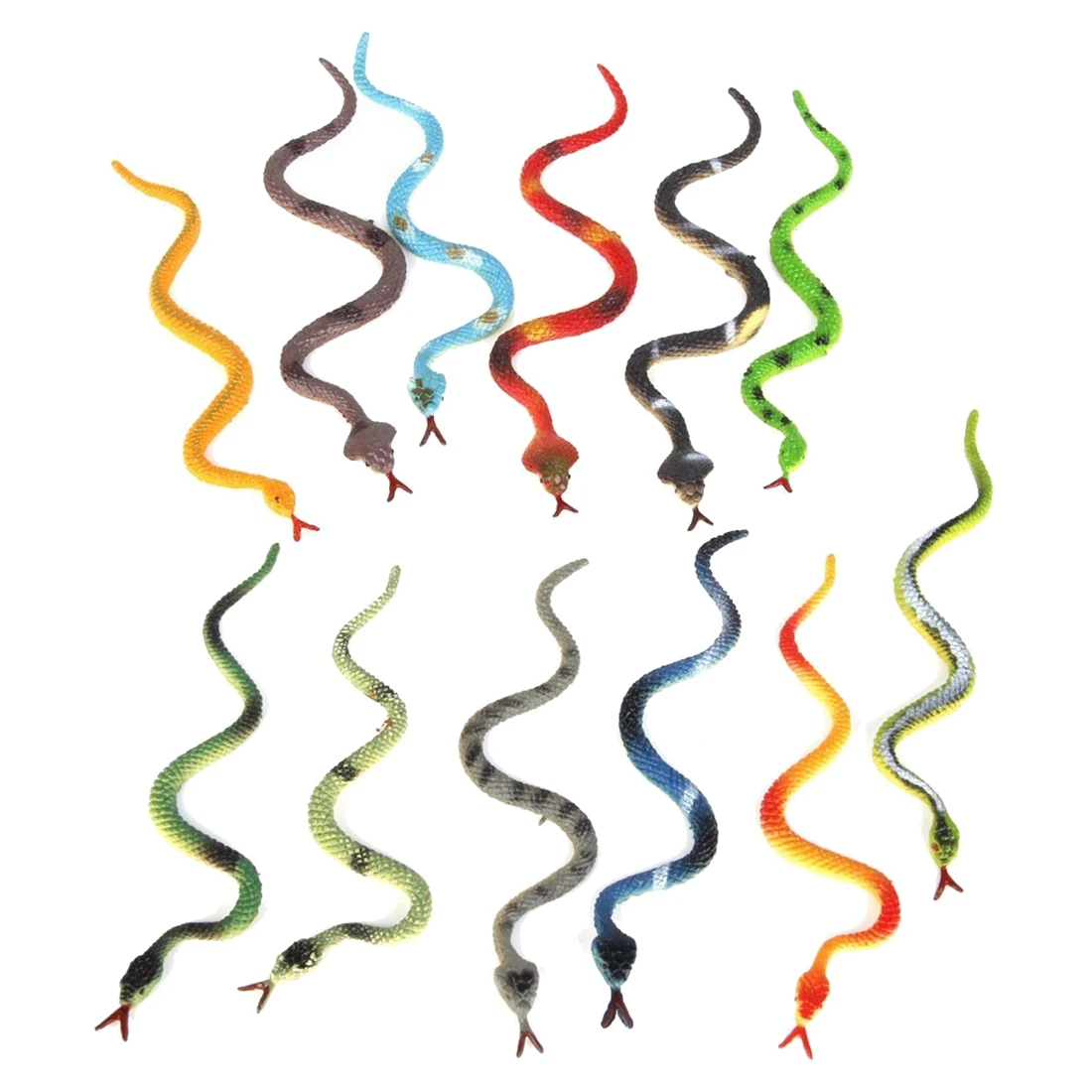 Пластиковая игрушка-модель рептилии животного змеи 12шт разноцветная - 1