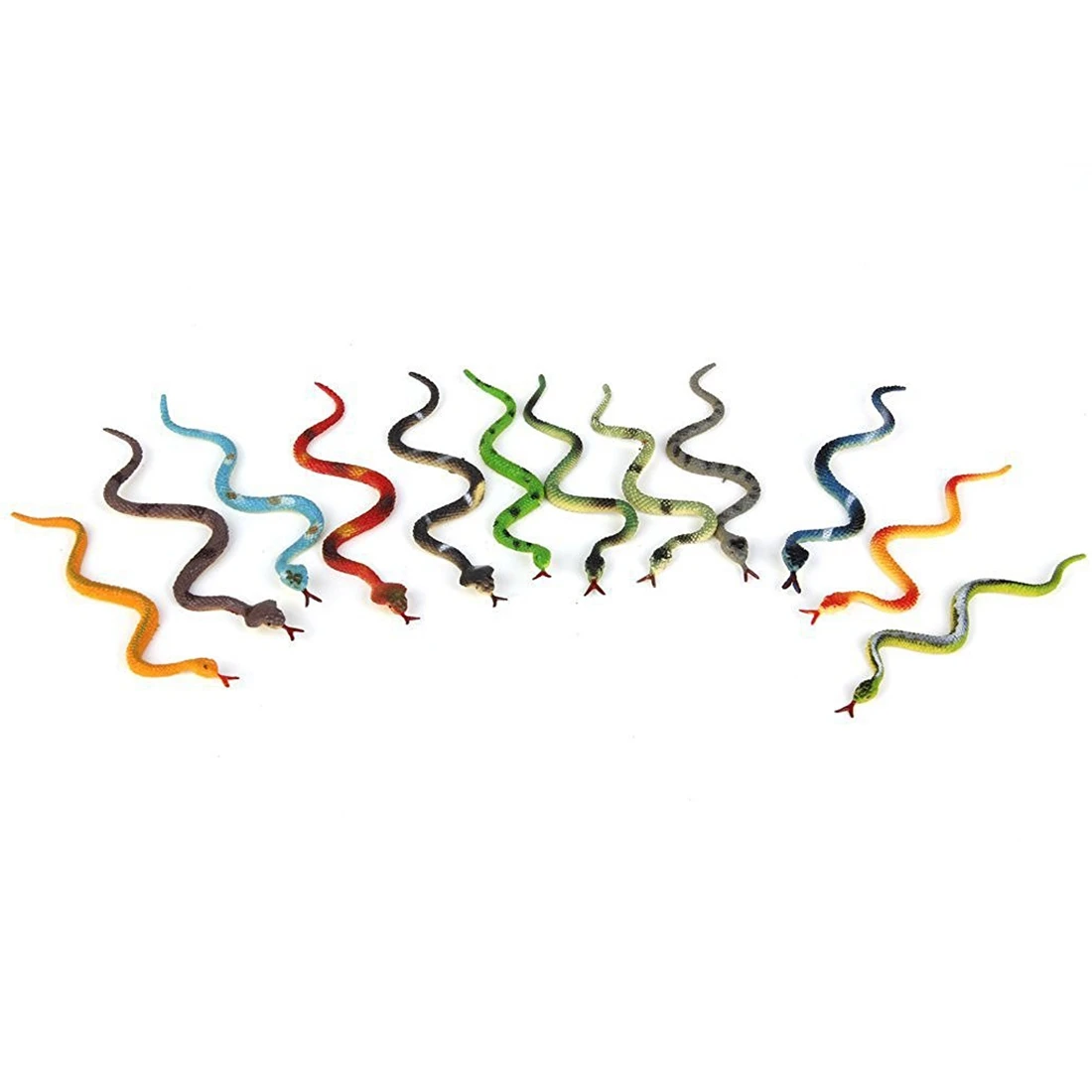 Пластиковая игрушка-модель рептилии животного змеи 12шт разноцветная - 2