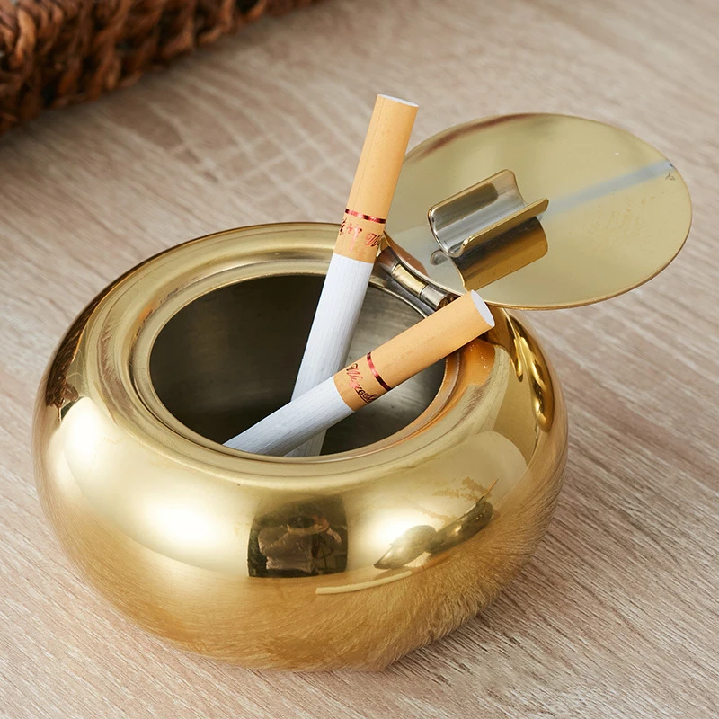 Пепельница в форме барабана с крышкой, утолщенный мундштук для сигарет из нержавеющей стали, креативные аксессуары для дома, декор рабочего стола - 0