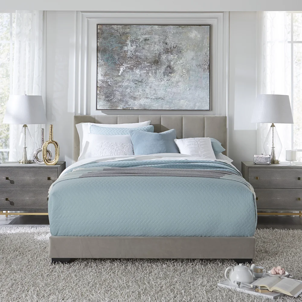 Двуспальная кровать с мягкой обивкой Reece Channel, платиново-серая, от Hillsdale Living Essentials twin bed framework - 1