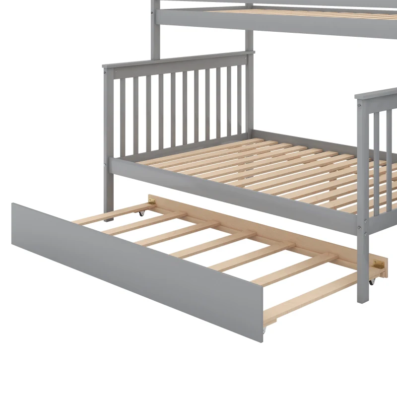 Двуспальная Двухъярусная кровать с выдвижным ящиком и лестницей, Мебель для спальни / Комнаты для гостей, Компактный дизайн, для детей, Подростков, Серый - 1