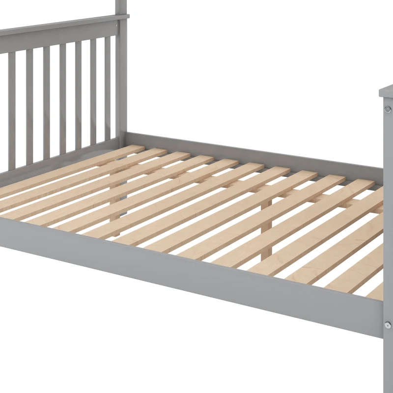 Двуспальная Двухъярусная кровать с выдвижным ящиком и лестницей, Мебель для спальни / Комнаты для гостей, Компактный дизайн, для детей, Подростков, Серый - 5