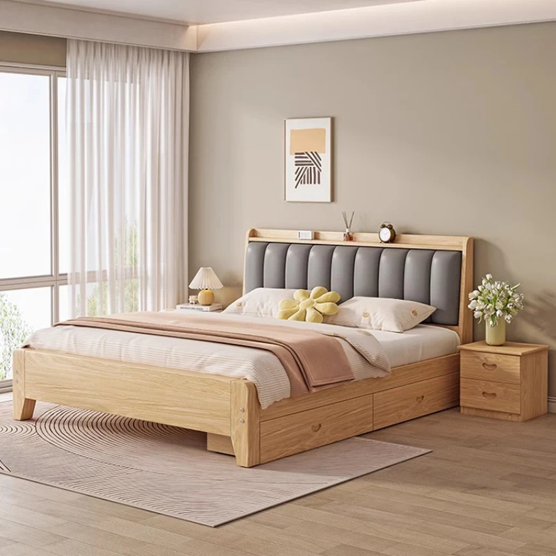 Детские кровати Nordic Beauty King Size для гостиной, Двуспальные кровати для хранения древесины, Кровати для взрослых, Роскошная Дешевая мебель для дома Camas Dormitorio - 0
