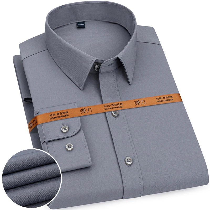 Мужская стрейчевая рубашка большого размера с длинным рукавом, рубашки приталенного кроя, деловая повседневная одежда, мужской модный топ NS5735 - 0