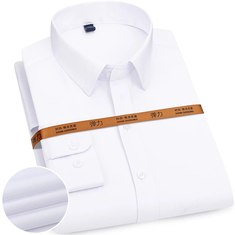 Мужская стрейчевая рубашка большого размера с длинным рукавом, рубашки приталенного кроя, деловая повседневная одежда, мужской модный топ NS5735 - 2