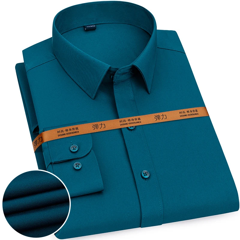 Мужская стрейчевая рубашка большого размера с длинным рукавом, рубашки приталенного кроя, деловая повседневная одежда, мужской модный топ NS5735 - 3