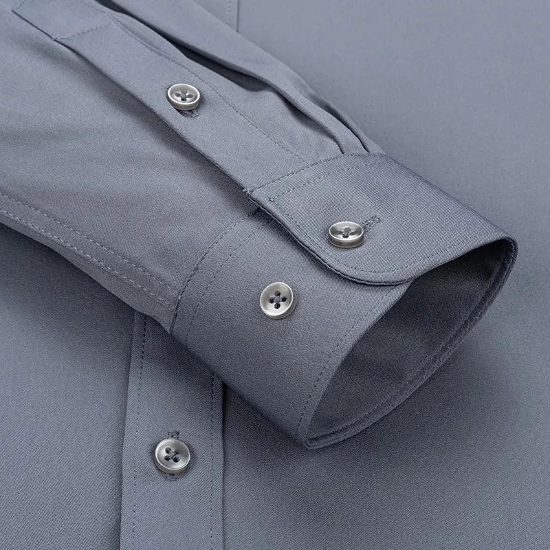 Мужская стрейчевая рубашка большого размера с длинным рукавом, рубашки приталенного кроя, деловая повседневная одежда, мужской модный топ NS5735 - 4