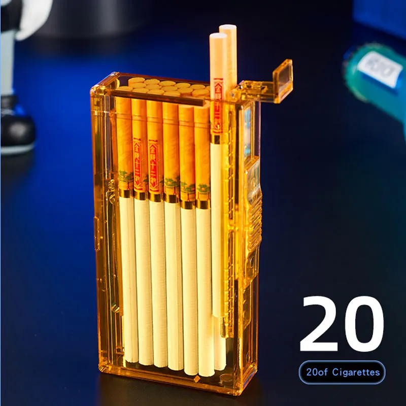Автоматический портсигар из прозрачного АБС-пластика вместимостью 20 штук, переносной влагостойкий, устойчивый к давлению ящик для хранения сигарет - 3