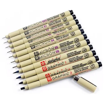 Новая ручка Liner Pigma, маркеры для рисования тонких линий, черные ручки с разными наконечниками, карандаш для рисования, Стилографические ручки Fineliner, Пигмент