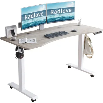 Электрический письменный стол Radlove, 55 x 30 с регулируемой высотой, компьютерный стол с подставкой для сидения, столы для домашнего офиса (белая рама + дубовая столешница)