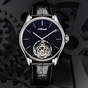 Мужские механические часы с турбийоном Aesop Starry Sky, скелетонирующий механизм, роскошные мужские часы с сапфировым водонепроницаемым стальным ремнем