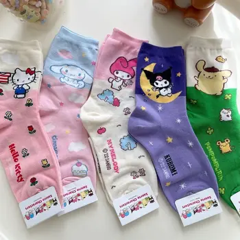 2023 Новые носки Kawaii Sanrio Kuromi Mymelody Cinnamoroll с помпонами Purin Keroppi, Рождественский подарок для девочек