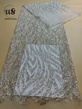 Популярное французское сетчатое кружево от 5 лет, расшитое бисером, кружево из сетчатой ткани Afirca, кружево с пайетками, вечернее платье для вечеринки.