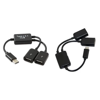 1 Шт Тип C OTG USB 3.1 Штекер к Dual 2.0 Штекер OTG Charge 2-Портовый Кабель-концентратор Y-Разветвитель и 1 шт хост-кабель Micro-USB, Micro-USB M