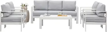 Наборы уличной мебели для патио Wisteria Lane, алюминиевый секционный диван из 6 предметов, беседка из белого металла с серыми подушками