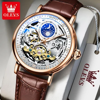 OLEVS 9001 Деловые мужские часы с полым маховиком Автоматические часы для мужчин Водонепроницаемые светящиеся оригинальные механические мужские наручные часы
