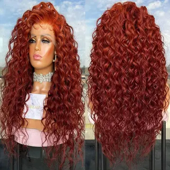 Оранжевый парик из синтетических волос на кружеве, свободно вьющийся, из высококачественного термостойкого волокна, предварительно выщипанный по линии роста волос для женщин, Бесплатная Доставка