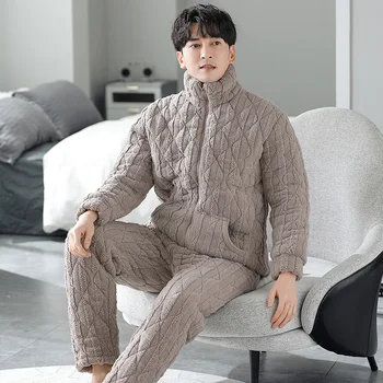 Зимние пижамные комплекты из плотного жаккарда для мужчин, одежда для сна, костюмы для отдыха, кимоно, домашняя одежда, теплая мягкая пижама