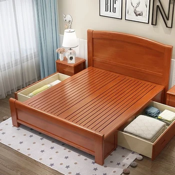 Детские Роскошные кровати King Size Для хранения древесины, Дешевые кровати для взрослых в скандинавском стиле, мебель для дома в гостиной с двуспальной кроватью Camas Dormitorio