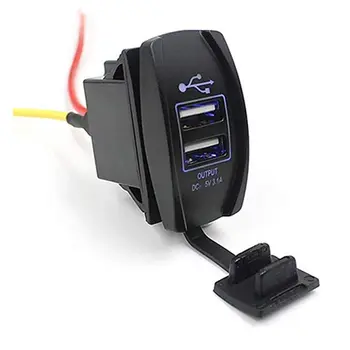 Автомобильное зарядное устройство с двумя USB, Защищенное от коррозии Зарядное устройство для мобильного телефона с быстрой зарядкой, Розетка автоматического адаптера с синим индикатором
