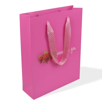 индивидуальный дизайн Дешевый подарочный бумажный пакет розового цвета с логотипом