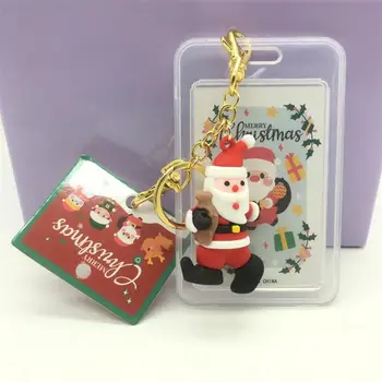 Прочный брелок для карточек, двухсторонние водонепроницаемые пластиковые держатели для карточек с праздничной рождественской елкой, брелки с подвеской в виде снеговика.