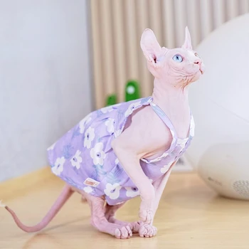 Платье Sphynx Cat, Летняя кружевная хлопковая юбка с цветочным рисунком для котят, одежда для безволосых кошек, Юбка Devon Rex из мягкого тонкого материала для домашних животных.