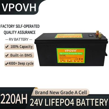 24V 220AH LiFePO4 Литий-Железо-Фосфатный Аккумулятор Встроенный BMS 4000 + Глубоких Циклов Для Кемперов RV Golf Cart Солнечное Хранилище + Зарядное устройство