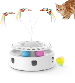 Умная Интерактивная Игрушка для Котенка AMOBOX Cat Toys 3-в-1, Порхающая Бабочка, Случайно Движущееся Перо-Засада, Шарики-Колокольчики Из Кошачьей мяты