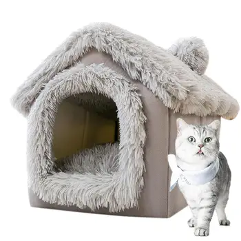 Плюшевая кошачья кровать-пещера Four Seasons, Морозостойкий теплый кошачий домик-кровать, легко монтируемый кошачий питомник, кровать для домашних питомцев, щенков
