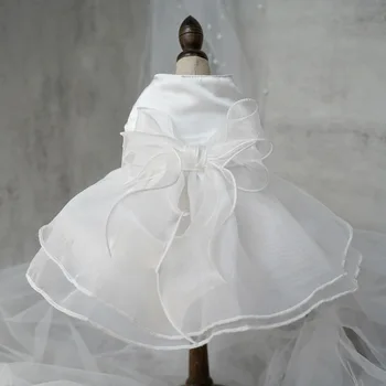 Белое розовое легкое свадебное платье для собак, свадебный костюм принцессы-щенка, платья для маленьких собачек, одежда для померанского шпица чихуахуа